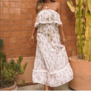 VICI-Serene Horizon Two Piece - Off the Shoulder Crop Top and Tiered Maxi Skirt